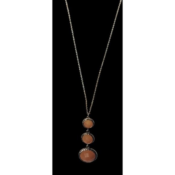 Funky Orange And Gold Tone Gemmed Graduated Pendant Necklace - Picture 5 of 8